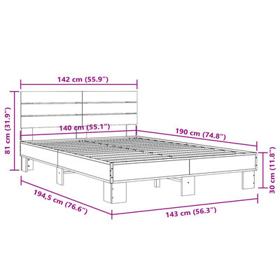 vidaXL Cadre de lit sans matelas sonoma gris 140x190 cm