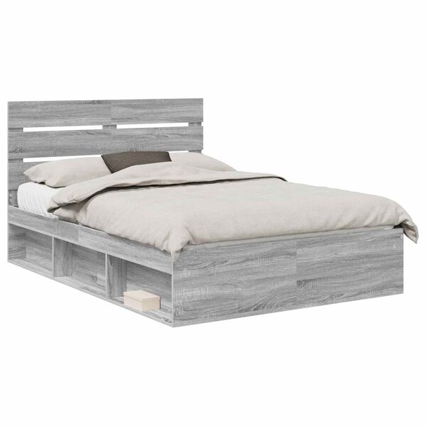 vidaXL Cadre de lit Gris Sonoma 150 x 200 cm Bois de pin massif