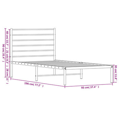 vidaXL Cadre de lit métal sans matelas avec tête de lit noir 90x190 cm