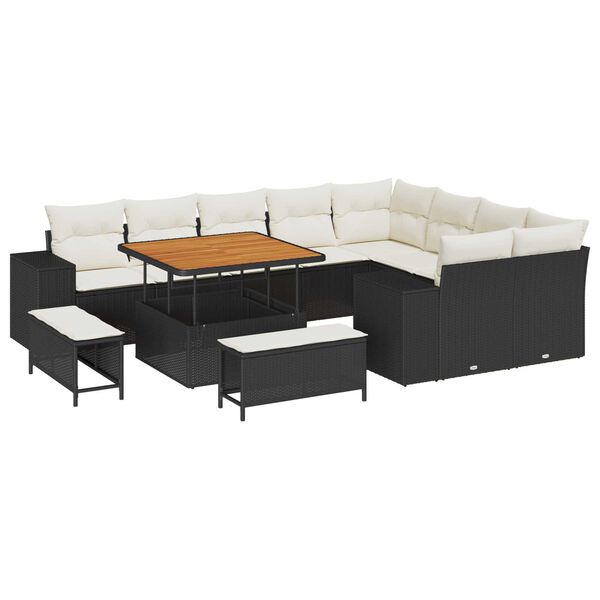 vidaXL Ensemble de canap&eacute; de jardin avec coussin 12 pcs Noir et Cr&egrave;me