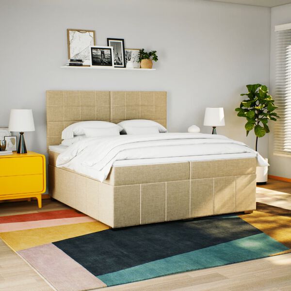 vidaXL Sommier &agrave; lattes de lit avec matelas Cr&egrave;me 200x200 cm Tissu