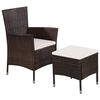 vidaXL Chaise et tabouret d'ext&eacute;rieur et coussins R&eacute;sine tress&eacute;e Brun