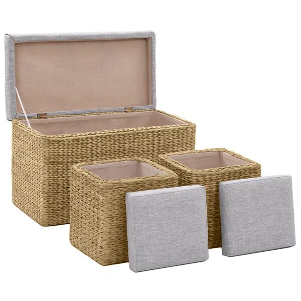 vidaXL Banc avec 2 poufs Jacinthe d'eau Gris