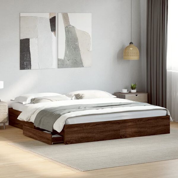 vidaXL Cadre de lit avec tiroirs sans matelas ch&ecirc;ne marron 180x200 cm