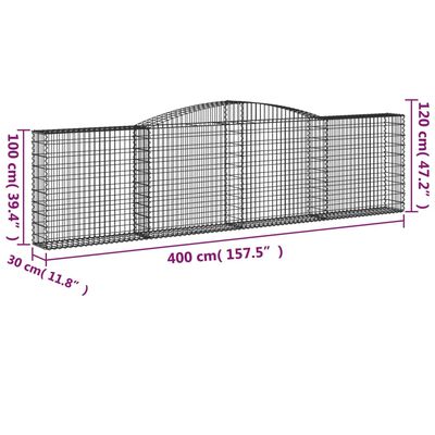 vidaXL Paniers à gabions arqués 2 pcs 400x30x100/120 cm Fer galvanisé