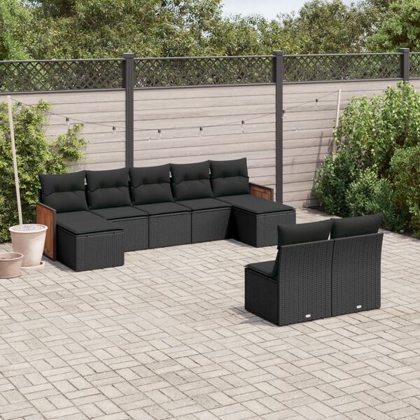 vidaXL Salon de jardin 9 pcs avec coussins noir r&eacute;sine tress&eacute;e