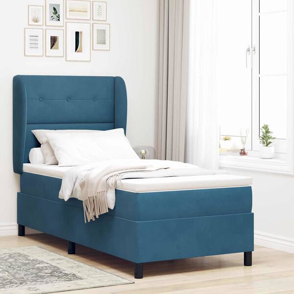vidaXL Lit &agrave; ressorts avec matelas Bleu fonc&eacute; 200 x 80 cm Polyester
