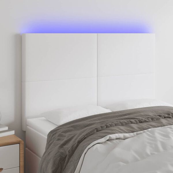 vidaXL T&ecirc;te de lit &agrave; LED Blanc 144x5x118/128 cm Similicuir