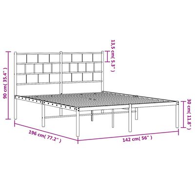 vidaXL Cadre de lit métal sans matelas et tête de lit blanc 135x190 cm