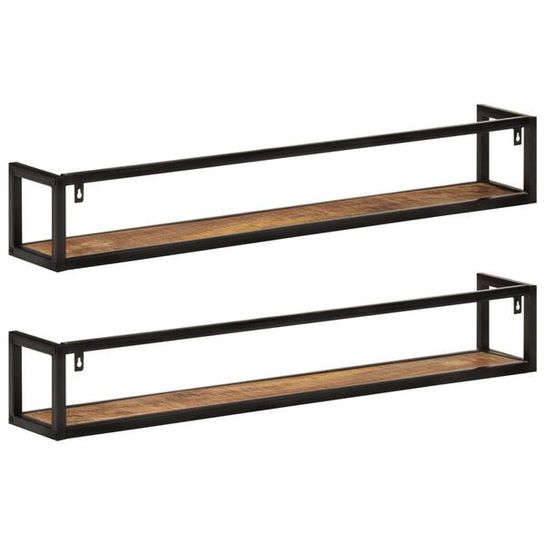 vidaXL &Eacute;tag&egrave;res murales 2 pcs 110x17x17 cm bois massif manguier et fer