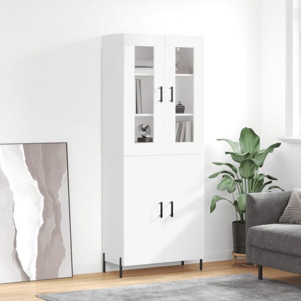 vidaXL Buffet haut Blanc 69,5x34x180 cm Bois d'ing&eacute;nierie
