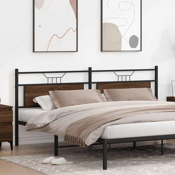 vidaXL T&ecirc;te de lit de remplacement ch&ecirc;ne marron 193 cm bois d'ing&eacute;nierie et acier