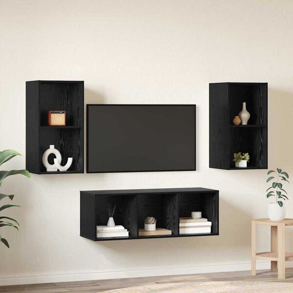 vidaXL Ensemble meuble TV 3 pcs Ch&ecirc;ne noir Bois d'ing&eacute;nierie