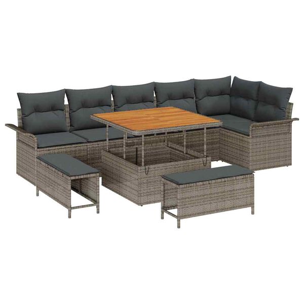 vidaXL Ensemble de canap&eacute; de jardin avec coussin 9 pcs Gris