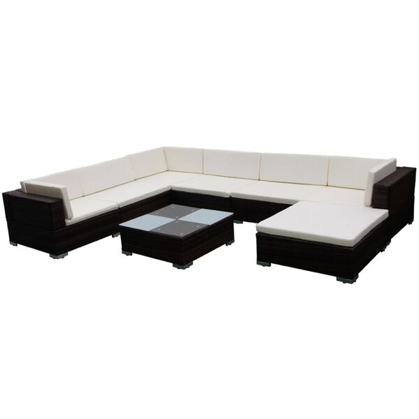 vidaXL Salon de jardin 8 pcs avec coussins r&eacute;sine tress&eacute;e marron