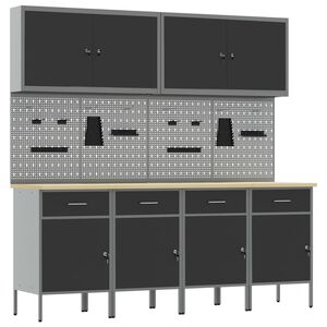 vidaXL Placard de travail avec tiroir 10 pi&egrave;ces Noir et gris