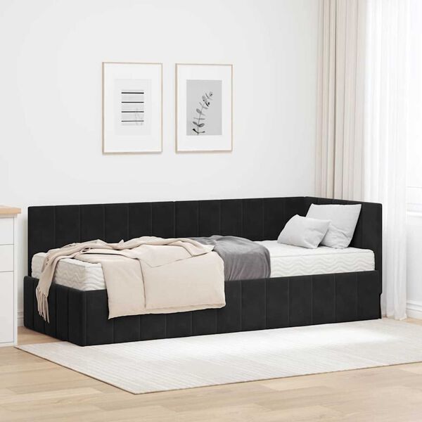 vidaXL Cadre de lit d'angle avec matelas 2 pcs Noir Velours