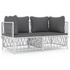 vidaXL Salon de jardin avec coussins 2 pcs blanc acier