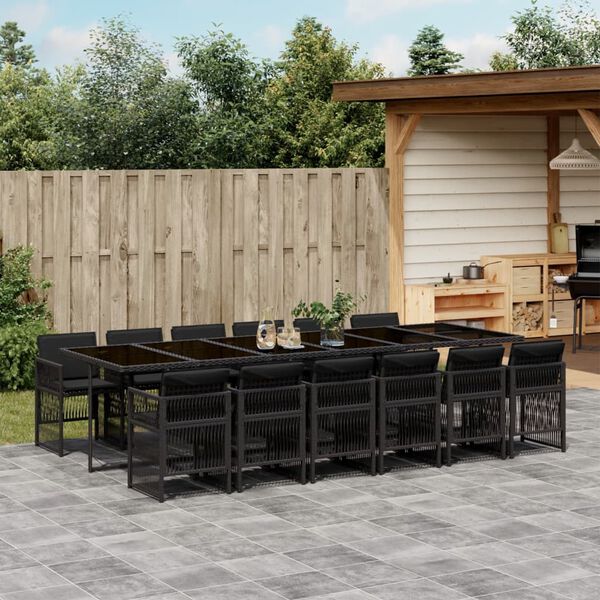 vidaXL Ensemble &agrave; manger de jardin 13 pcs coussins noir r&eacute;sine tress&eacute;e
