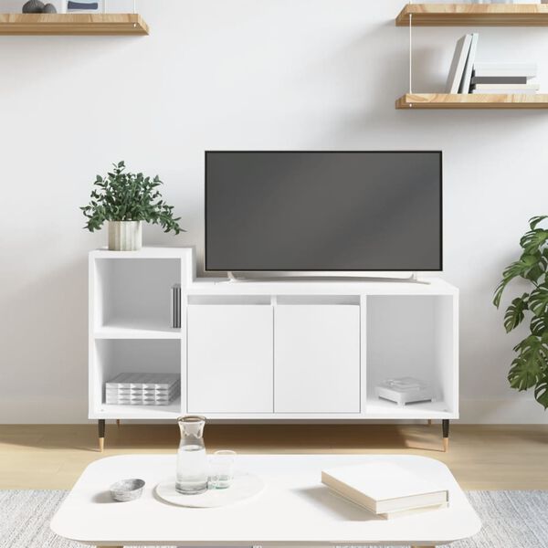 vidaXL Meuble TV Blanc 100x35x55 cm Bois d'ing&eacute;nierie