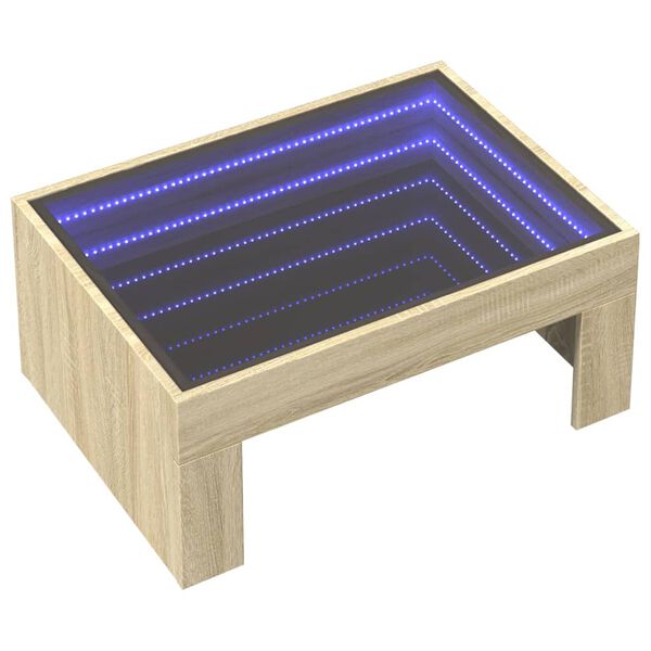 vidaXL Table basse avec LED infini ch&ecirc;ne sonoma 70x50x30 cm