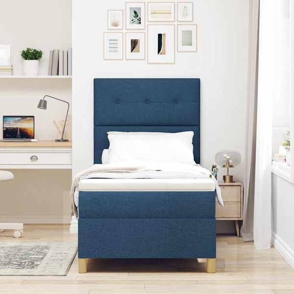 vidaXL Lit &agrave; ressorts avec matelas Bleu 80 x 200 cm tissu