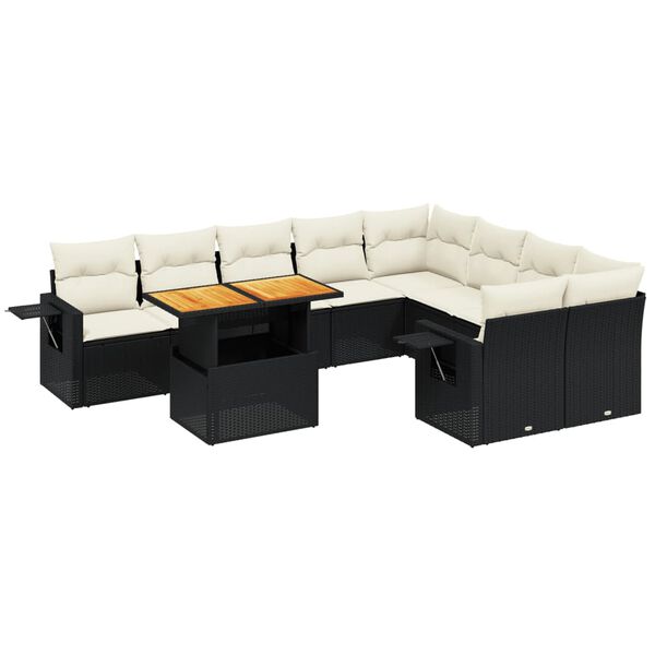 vidaXL Salon de jardin 10 pcs avec coussins noir r&eacute;sine tress&eacute;e