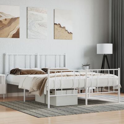 vidaXL Cadre de lit métal sans matelas et pied de lit blanc 150x200 cm