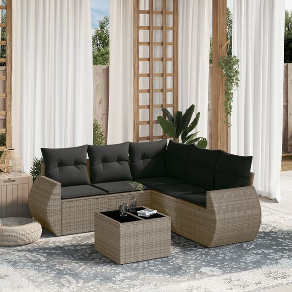 vidaXL Salon de jardin 6 pcs avec coussins gris résine tressée