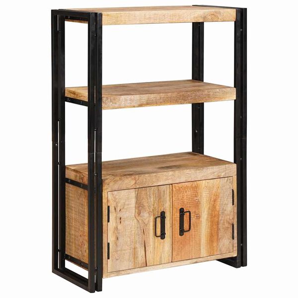 vidaXL Biblioth&egrave;que avec portes Bois de mangue massif brut et m&eacute;tal