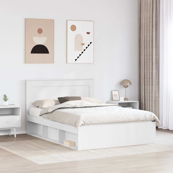 vidaXL Cadre de lit avec t&ecirc;te de lit Blanc 140 x 190 cm Pin massif