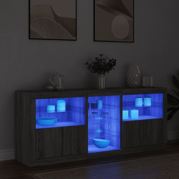 vidaXL Buffet avec lumi&egrave;res LED sonoma gris 162x37x67 cm