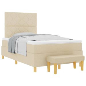vidaXL Lit &agrave; ressorts avec t&ecirc;te de lit Cr&egrave;me 200 x 120 cm tissu