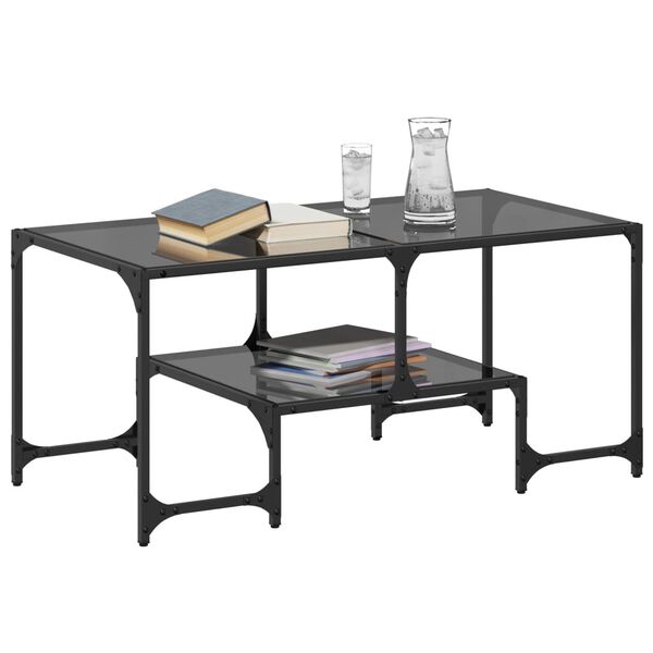 vidaXL Table basse avec dessus en verre noir 98,5x50x45 cm acier