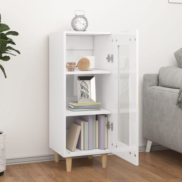 vidaXL Buffet Blanc brillant 34,5x34x90 cm Bois d'ing&eacute;nierie