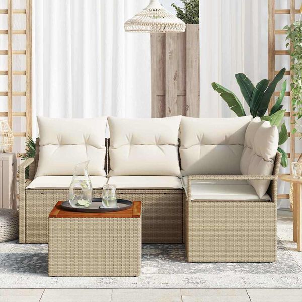 vidaXL Ensemble de canap&eacute; de jardin avec coussin 5 pcs Beige polyrotin