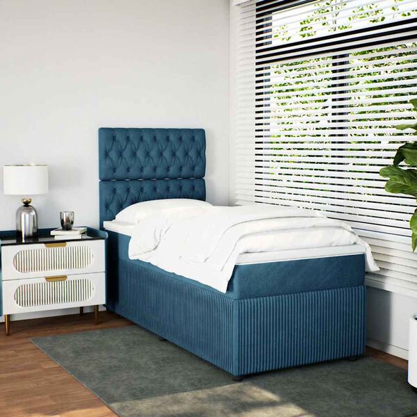 vidaXL Sommier &agrave; lattes de lit avec matelas Bleu fonc&eacute; 100x200 cm