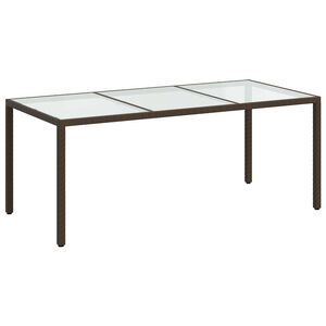 vidaXL Table de jardin Marron 190x90x75 cm Verre tremp&eacute;/r&eacute;sine tress&eacute;e