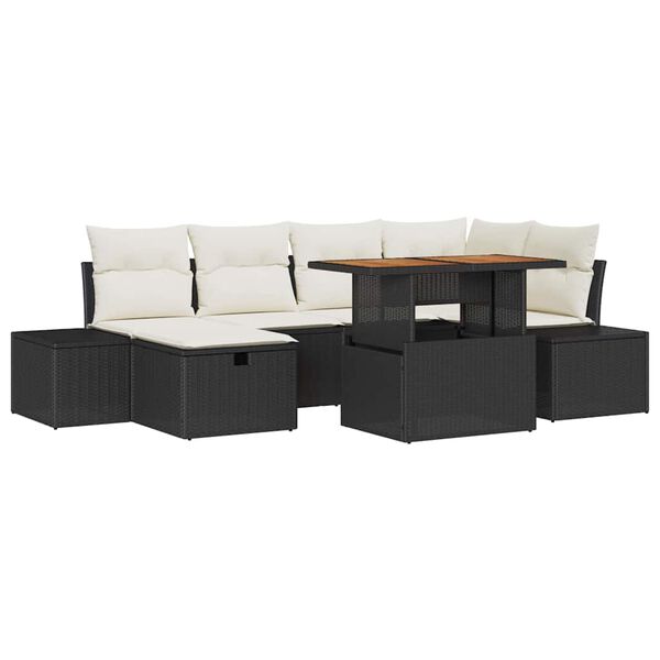 vidaXL Ensemble de canap&eacute; de jardin 7 pcs Noir polyrotin