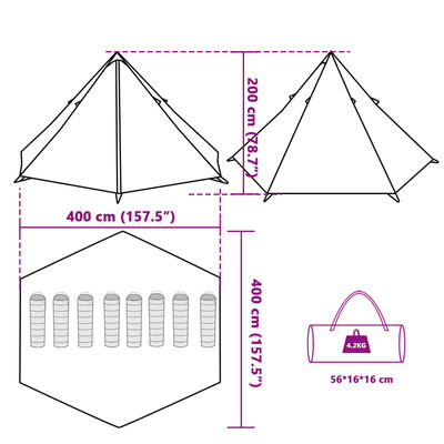 vidaXL Tente familiale tipi 8 personnes gris et orange imperméable