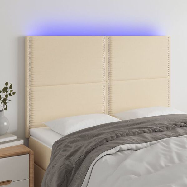 vidaXL T&ecirc;te de lit &agrave; LED Cr&egrave;me 144x5x118/128 cm Tissu