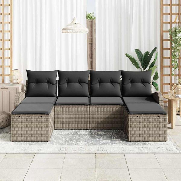 vidaXL Ensemble de canap&eacute; de jardin 6 pcs Gris Poly Rattan