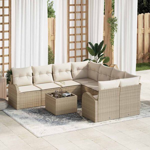 vidaXL Ensemble de Canap&eacute;s avec coussin 9 pcs Beige et cr&egrave;me polyrotin
