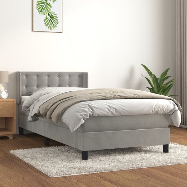 vidaXL Sommier &agrave; lattes de lit et matelas Gris clair 100x200cm Velours