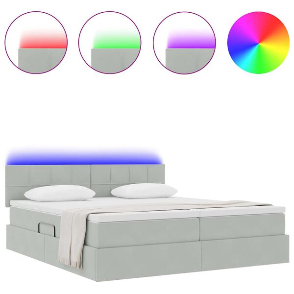 vidaXL Lit avec des lumi&egrave;res &agrave; LED Gris clair 180 x 200 cm Velours