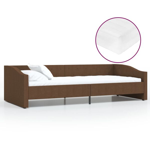 vidaXL Lit avec matelas et USB Marron Tissu 90x200 cm