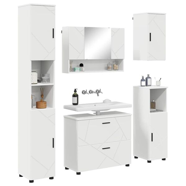 vidaXL Ensemble de mobilier de salle de bain avec tiroir 5 pcs Blanc