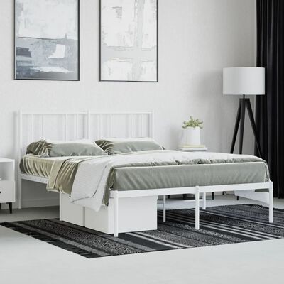vidaXL Cadre de lit métal avec tête de lit blanc 150x200 cm