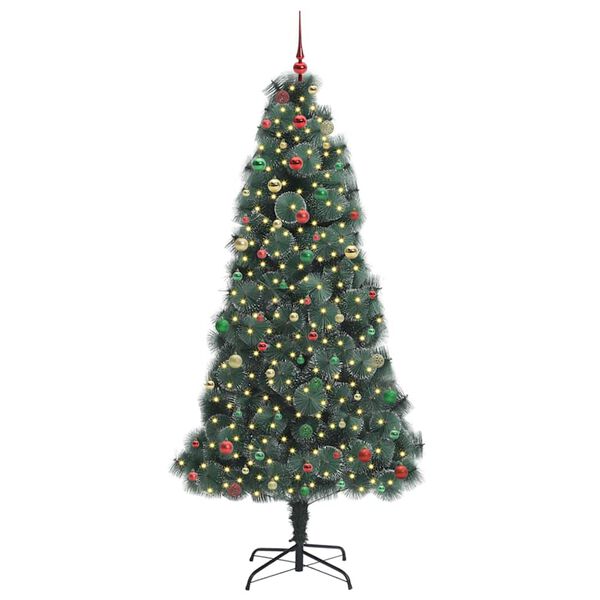 vidaXL Sapin de No&euml;l artificiel pr&eacute;-&eacute;clair&eacute; avec ensemble de boules