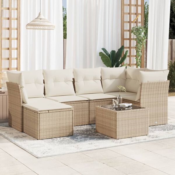 vidaXL Salon de jardin avec coussins 7 pcs beige r&eacute;sine tress&eacute;e